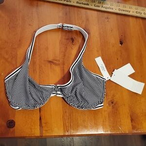 NWT Jag Halter Bikini Top Black and White Polka-dot Underwire Clasp Size 36D